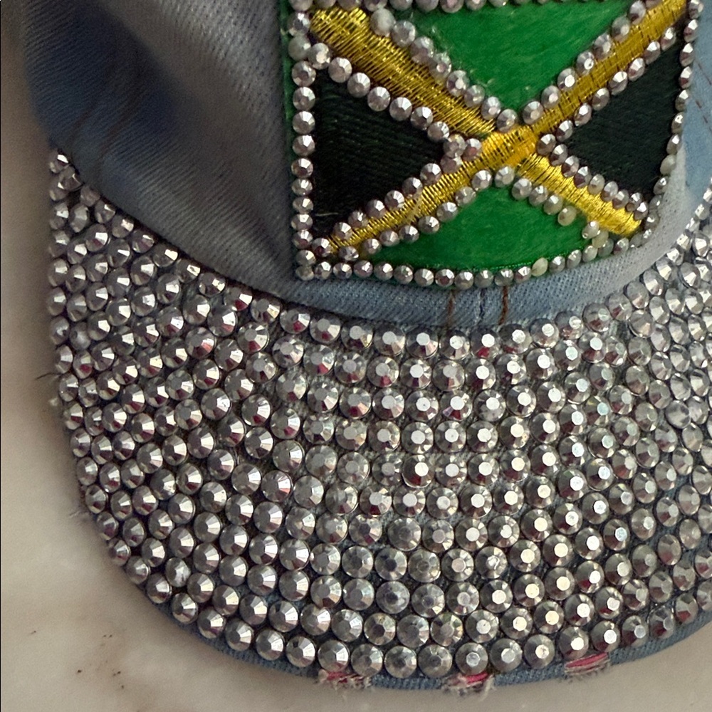 Stylish Denim Cap with Rhinestones and Jamaica ๐ฏ๐ฒ Flag Patch - Picture 9 of 13